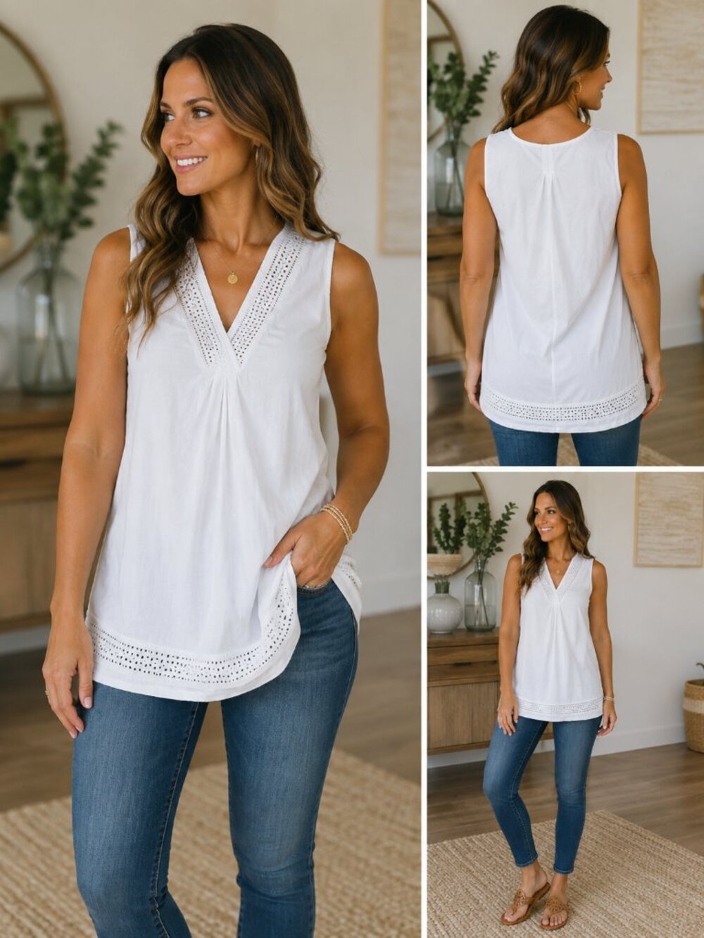 Oscar de la Renta Women’s Small White Eyelet Lace Sleeveless Tunic Top qp
